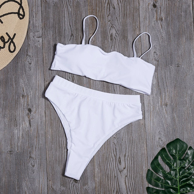 Minimalism Le Solid Swimwear High Waist Bikini Set New Brazilian Women Bikinis Swimsuit Female Bathing Suit Sexy Beach Wear