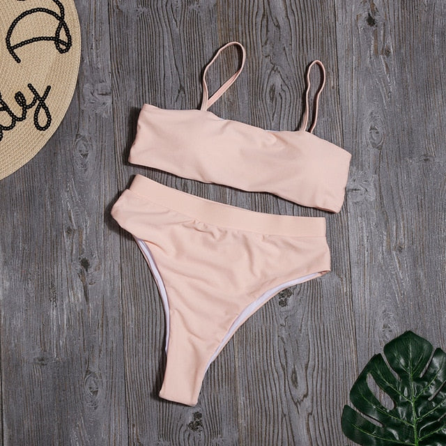 Minimalism Le Solid Swimwear High Waist Bikini Set New Brazilian Women Bikinis Swimsuit Female Bathing Suit Sexy Beach Wear