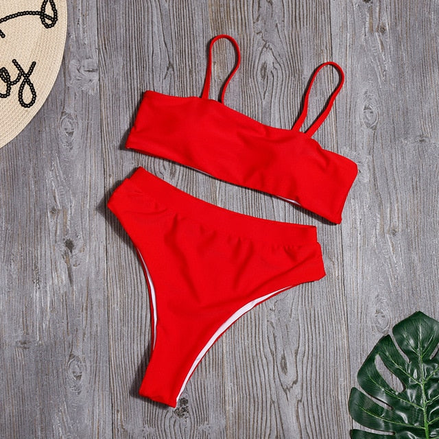 Minimalism Le Solid Swimwear High Waist Bikini Set New Brazilian Women Bikinis Swimsuit Female Bathing Suit Sexy Beach Wear