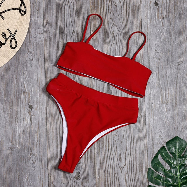 Minimalism Le Solid Swimwear High Waist Bikini Set New Brazilian Women Bikinis Swimsuit Female Bathing Suit Sexy Beach Wear