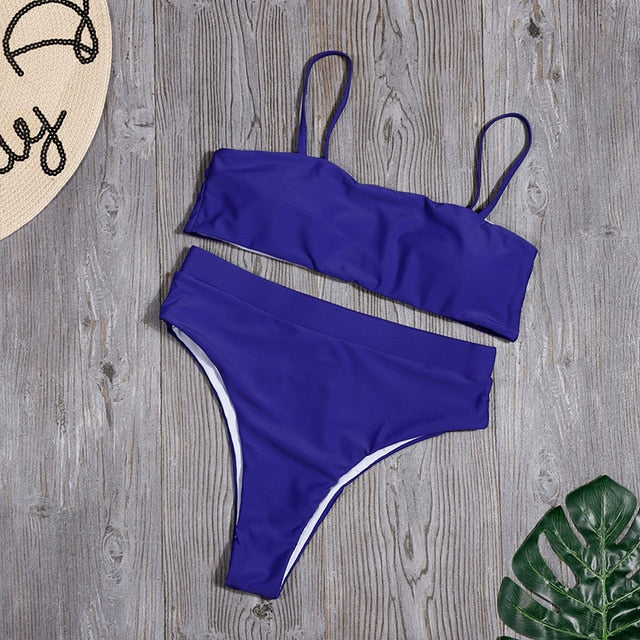 Minimalism Le Solid Swimwear High Waist Bikini Set New Brazilian Women Bikinis Swimsuit Female Bathing Suit Sexy Beach Wear