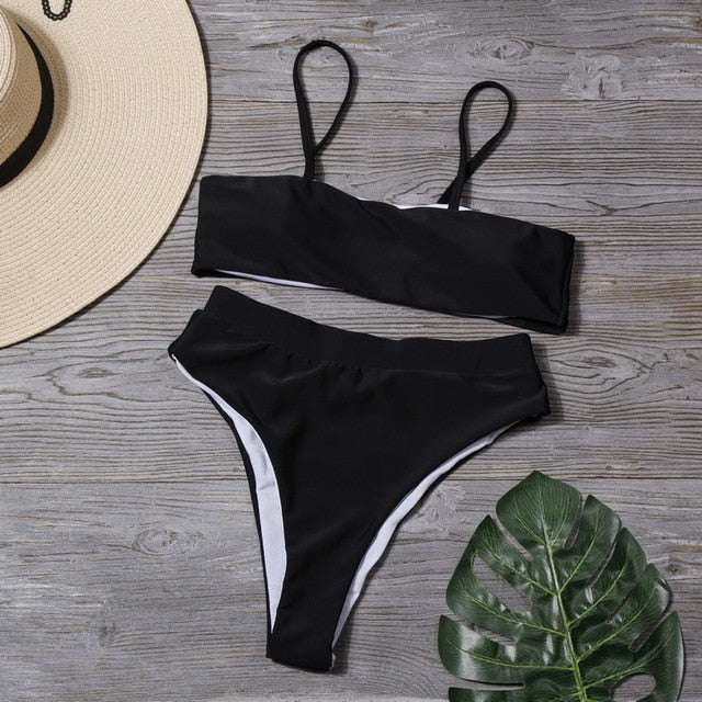 Minimalism Le Solid Swimwear High Waist Bikini Set New Brazilian Women Bikinis Swimsuit Female Bathing Suit Sexy Beach Wear