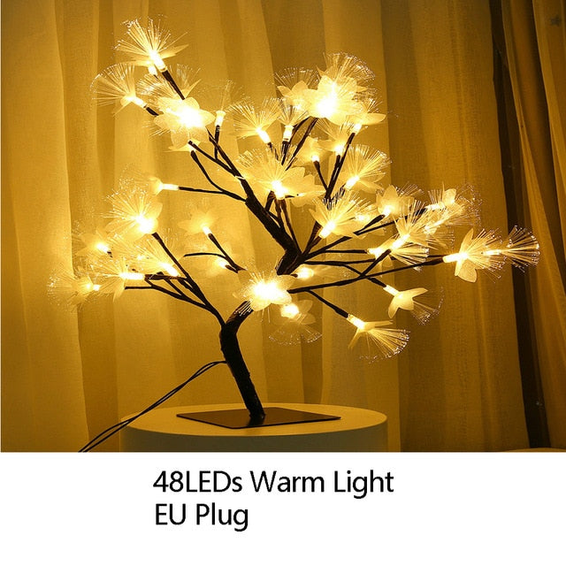 Night Light Home Decoration Bonsai Style Party Cherry Tree Shape LED Light DIY Firework Christmas Gift Plants Switch Copper