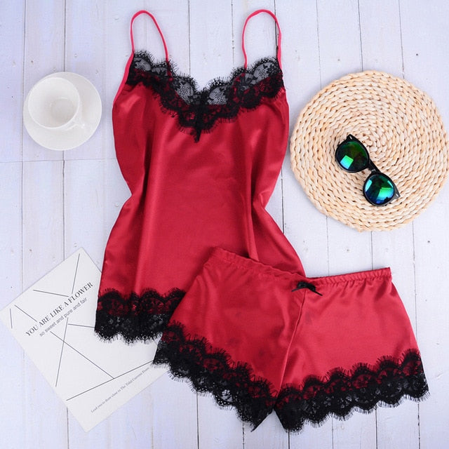 Separate 2pcs Lace Sleepwear Women Beach Dress Lingerie Night Short Sleeveless Ladies Satin Nightgown Through La Sleepwear