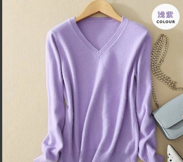 JVEII Women Sweater Knitted Female Long Sleeve V-neck Cashmere Sweater And Pullover Female Autumn Winter Slim Jumpers Casual