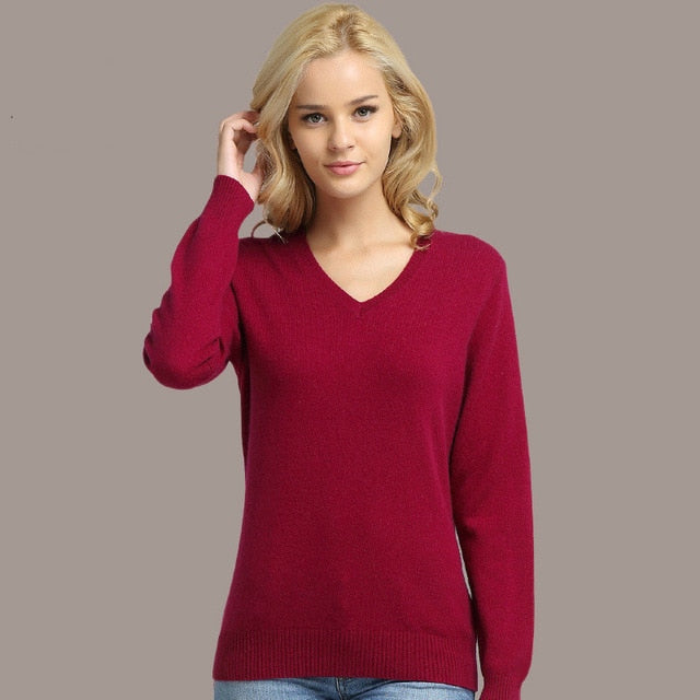 JVEII Women Sweater Knitted Female Long Sleeve V-neck Cashmere Sweater And Pullover Female Autumn Winter Slim Jumpers Casual