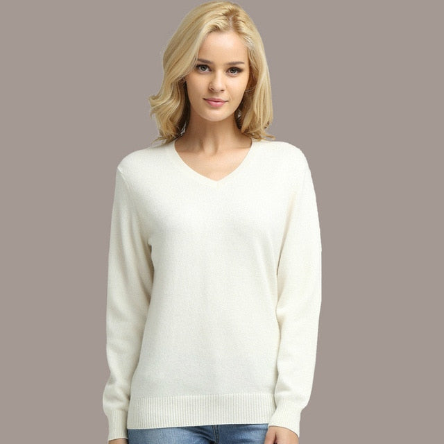 JVEII Women Sweater Knitted Female Long Sleeve V-neck Cashmere Sweater And Pullover Female Autumn Winter Slim Jumpers Casual