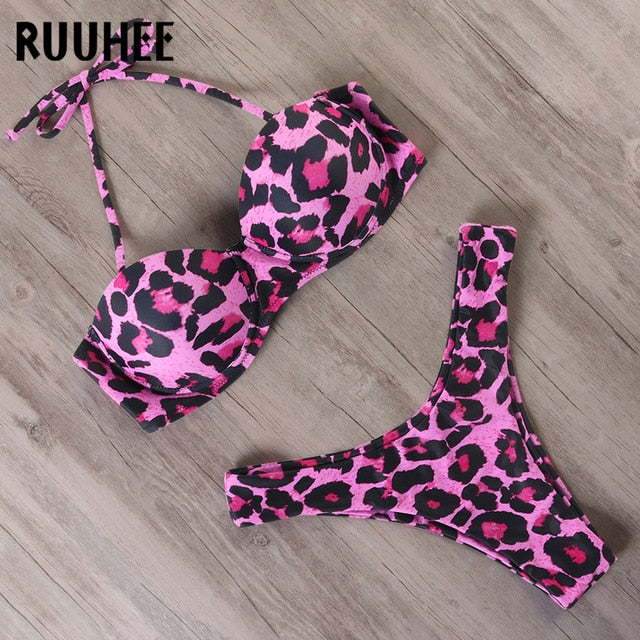 RUUHEE Bikini Swimwear Women Swimsuit 2020 Leopard Brazilian Bikini Set Push Up Bathing Suit Female Summer Beach Wear Biquini