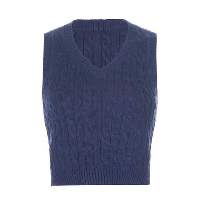 SUCHCUTE e girl Sweater Vest women jumper V Neck pullover Knitted Vests Women y2k Preppy Style Crop Top Autumn 2020 solid outfit