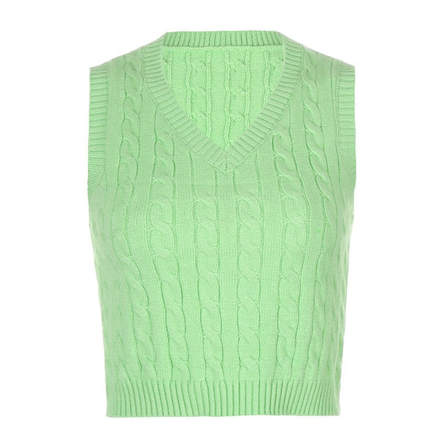 SUCHCUTE e girl Sweater Vest women jumper V Neck pullover Knitted Vests Women y2k Preppy Style Crop Top Autumn 2020 solid outfit