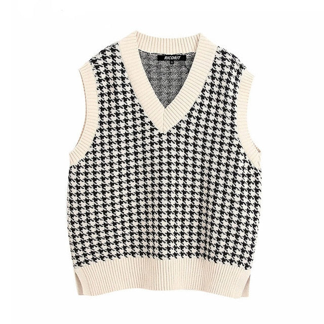 Women Vest Sweater 2021 Fashion Knitted Sweater Loose Vintage Female Waistcoat Chic Oversize Sweater Tops Women Clothes Outfit